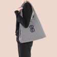 Sutton City Tote - Navy Diamond Monogram   Detachable Metal Chain - Large For Discount