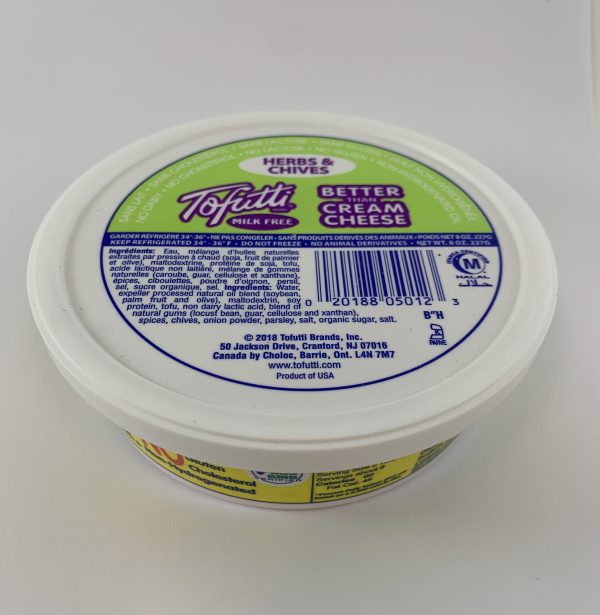 Vegan herb & chives Cream Cheese from Tofutti Supply