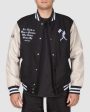 Never Give Up Varsity Jacket - Faded Eyeblack Home Ivory For Cheap