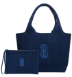 Sutton City Tote - Navy Stripe Monogram - Large Online now