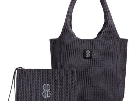 medium - Charcoal Stripe Tote With Pouch For Discount