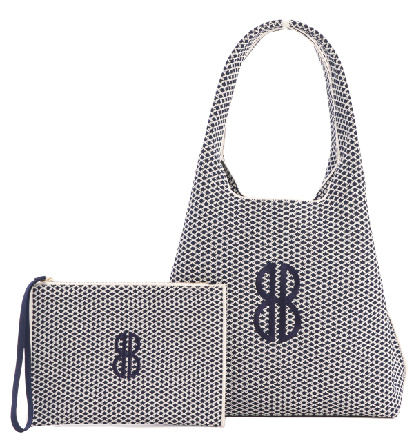 Sutton City Tote - Navy Diamond Monogram   Detachable Metal Chain - Large For Discount