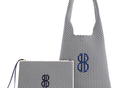 Sutton City Tote - Navy Diamond Monogram   Detachable Metal Chain - Medium For Cheap