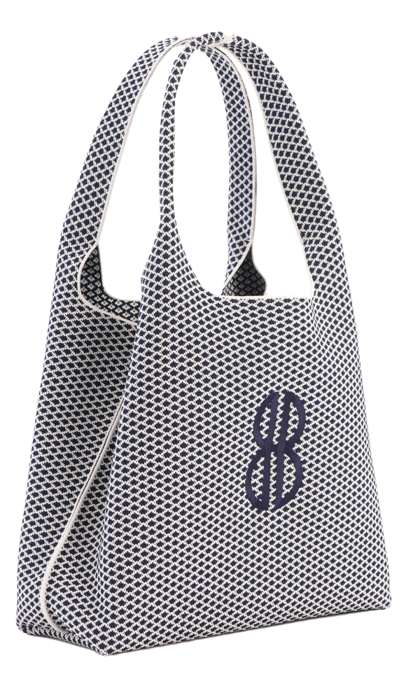 Sutton City Tote - Navy Diamond Monogram   Detachable Metal Chain - Large For Discount