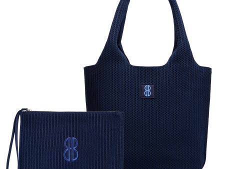 Medium - Navy Stripe Tote With Pouch Online Hot Sale