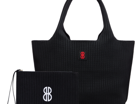 Large - Black Stripe Tote With Pouch Online now