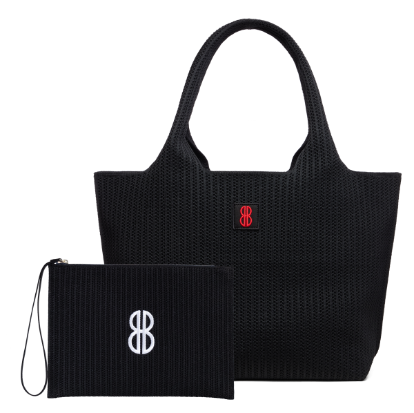 Large - Black Stripe Tote With Pouch Online now