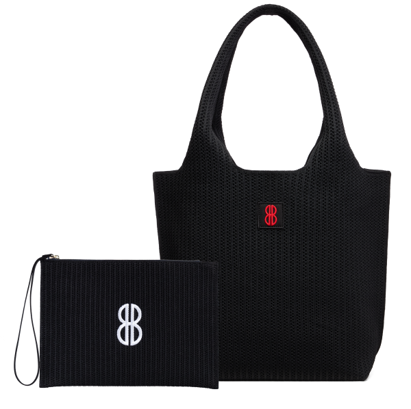 Medium - Black Stripe Tote With Pouch Cheap