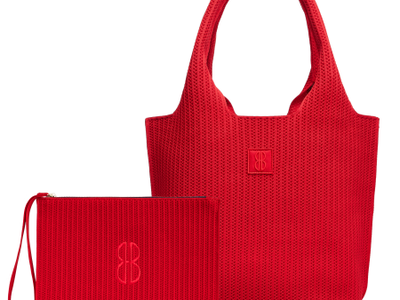 Medium - Red Stripe Tote With Pouch Cheap