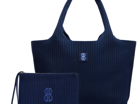 large - Navy Stripe tote with pouch Sale